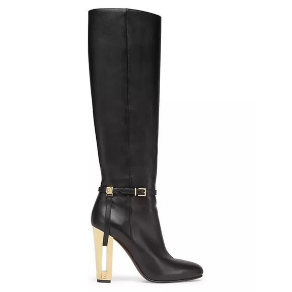Fendi 105MM Leather Traced Heel Boots 38.5 Nero - Picture 1 of 11